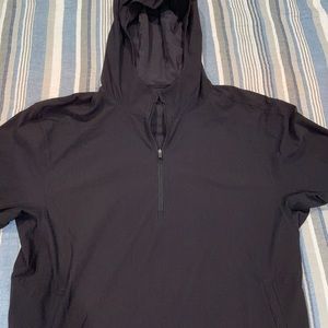 Black lulu-lemon hooded 1/4 zip sweater.